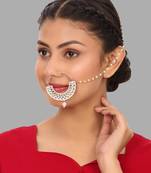 White traditional gold plated circular stone studded with chain floral nose ring