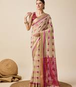 Cream Zari Woven Cotton Silk Saree For Designer Looks