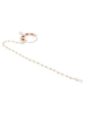 Red traditional gold plated circular stone studded with chain floral nose ring 4