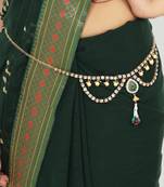 Red & green gold-plated ad studded & beaded kamarbandh