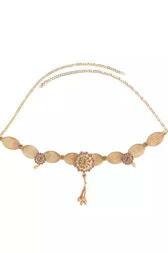 Off-white gold-plated kundan studded & beaded handcrafted kamarbandh