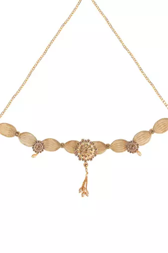 Off-white gold-plated kundan studded & beaded handcrafted kamarbandh