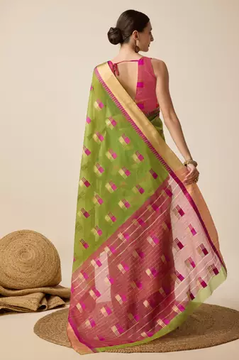 Mahendi Zari Woven Cotton silk blend Saree Looks