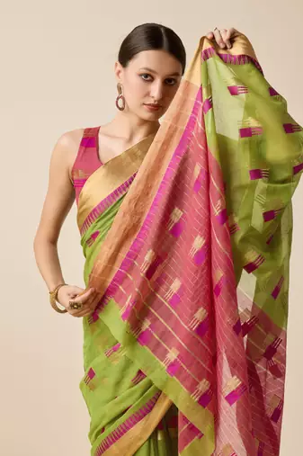 Mahendi Zari Woven Cotton silk blend Saree Looks