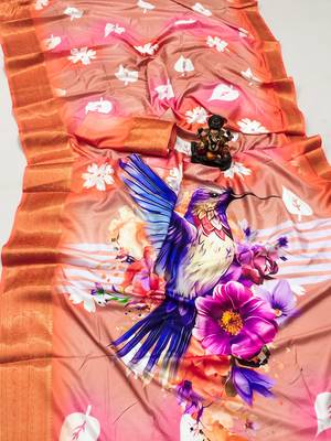 Orange Dola silk blend Woven Saree With Flower Digital Printed Girlish Looks 3