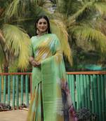 Green Dola Silk Woven Saree With Flower Digital Printed Girlish Looks