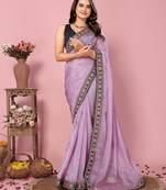 Purple Girlish Organza c Designer Sequins Work Partywear Saree