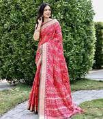 Ethnic And Stylish Pink Ikkat Patola Woven Silk Blend Saree For Party Looks