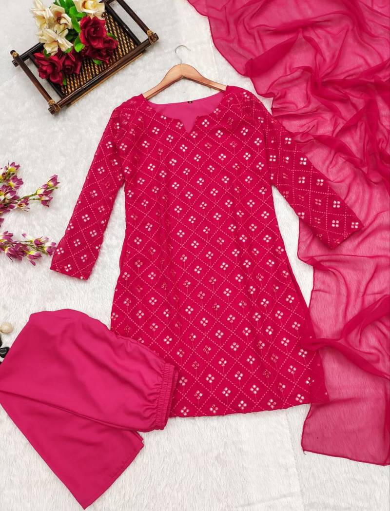 women's straight mirror work kurta sets