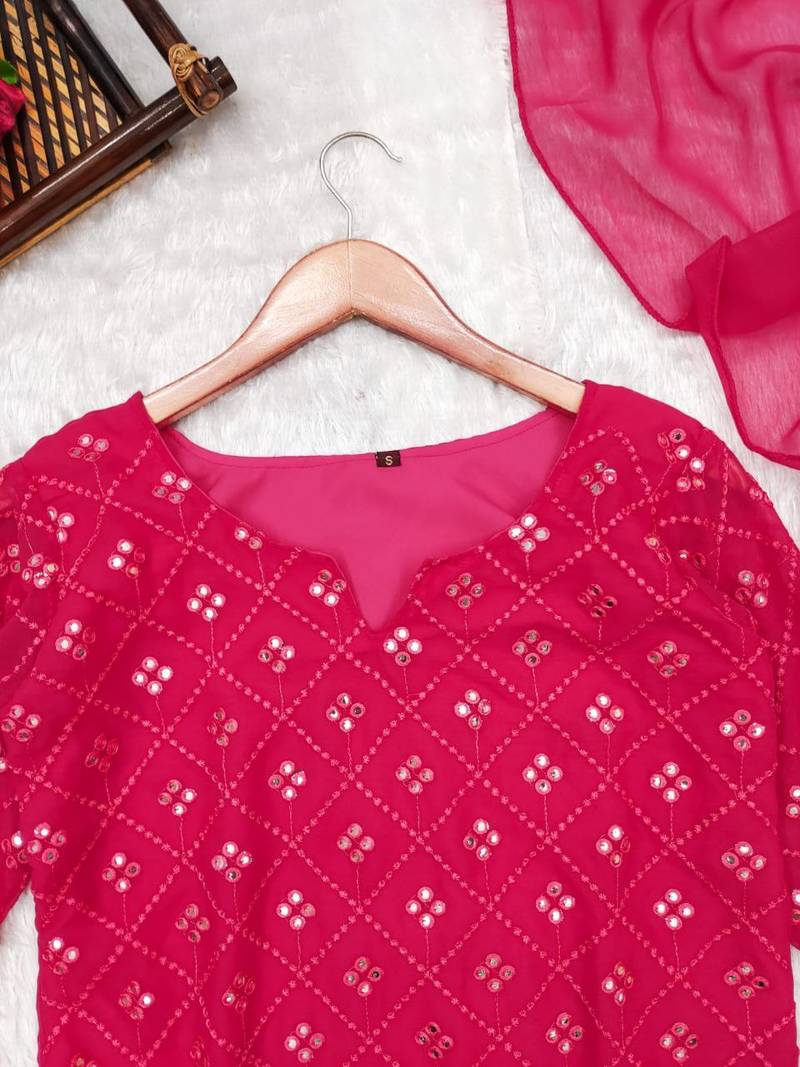 women's straight mirror work kurta sets