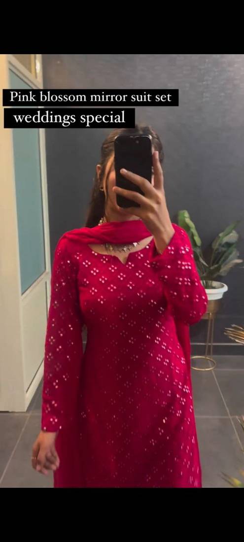 women's straight mirror work kurta sets