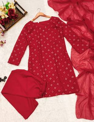 women's straight mirror work kurta sets 2