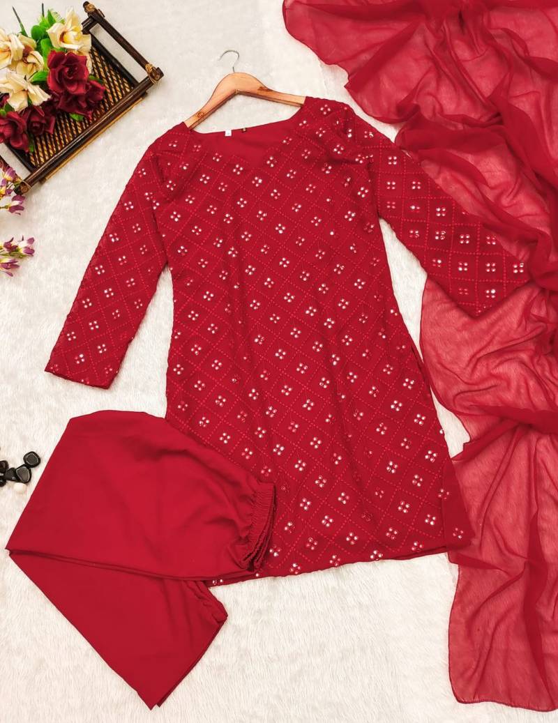 women's straight mirror work kurta sets