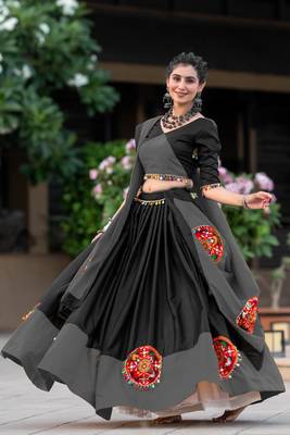 GREY - BLACK COLOR COTTON SEMI- STICHED TRANDITIONAL CHANIYA CHOLI 1