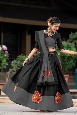 GREY - BLACK COLOR COTTON SEMI- STICHED TRANDITIONAL CHANIYA CHOLI 2