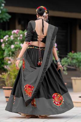 GREY - BLACK COLOR COTTON SEMI- STICHED TRANDITIONAL CHANIYA CHOLI 3