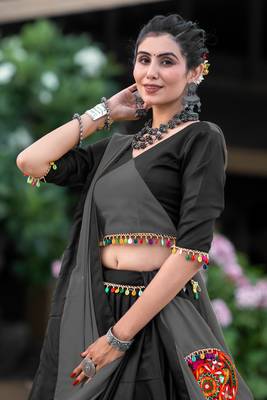 GREY - BLACK COLOR COTTON SEMI- STICHED TRANDITIONAL CHANIYA CHOLI 4