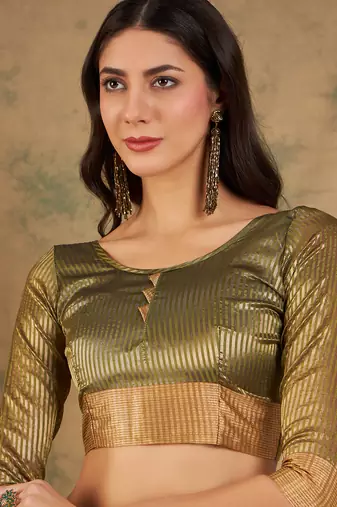 Green Ethnic Cotton Organza c Woven Graceful Saree