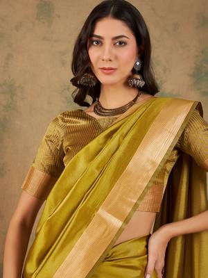 Yellow Ethnic Cotton Organza c Woven Graceful Saree 3