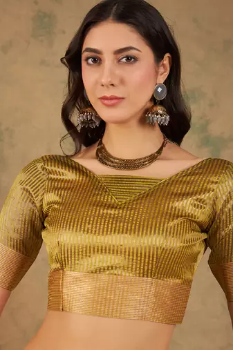 Yellow Ethnic Cotton Organza c Woven Graceful Saree
