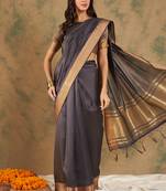 Navy Blue Ethnic Cotton Organza c Woven Designer Graceful Saree
