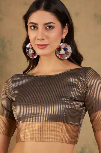 Navy Blue Ethnic Cotton Organza c Woven Graceful Saree