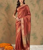 Rust Ethnic Cotton Organza c Woven Designer Graceful Saree
