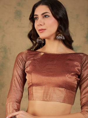 Rust Ethnic Cotton Organza c Woven Graceful Saree 3