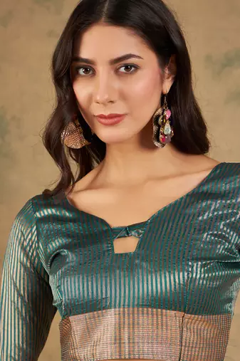 Teal Ethnic Cotton Organza c Woven Graceful Saree