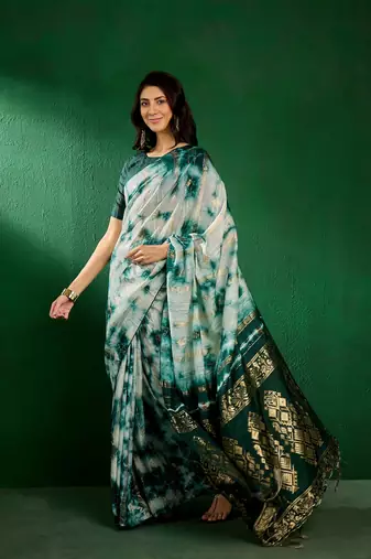 Ethnic Green Trendy Staple Cotton c Woven Pleasureful Saree