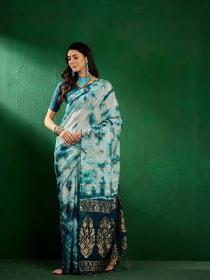 Ethnic Blue Trendy Staple Cotton c Woven Pleasureful Saree 5