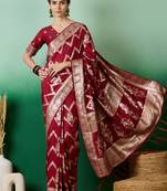 Maroon Ethnic Woven Designer Staple Dola Cotton c Festive Season Saree
