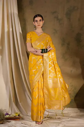Mustard Ethnic Woven Designer Staple Dola Cotton c Festive Season Saree