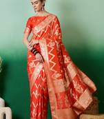 Orange Ethnic Woven Staple Dola Cotton c Festive Season Saree