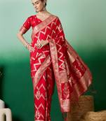 Red Ethnic Woven Staple Dola Cotton c Festive Season Saree