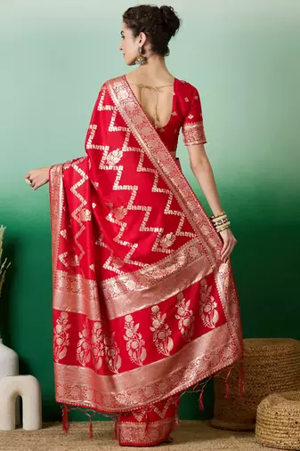 Red Ethnic Woven Staple Dola Cotton c Festive Season Saree