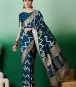 Teal Ethnic Woven Designer Staple Dola Cotton c Festive Season Saree