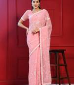 Pink Bollywood Party Style Sequins Work Ethnic Georgette Saree
