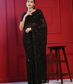 Black Bollywood Party Style Sequins Work Ethnic Georgette Saree