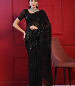 Black Bollywood Party Style Sequins Work Ethnic Georgette Saree