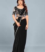 Black Embroidered Bollywood Velvet Saree With Blouse