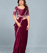 Pink Embroidered Bollywood Velvet Saree With Blouse