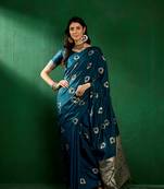 Teal Woven Jacquard Work Saree For Ceremonial Indian Looks