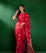 Red Woven Jacquard Work Saree For Ceremonial Indian Looks