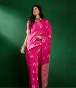 Pink Woven Jacquard Work Saree For Ceremonial Indian Looks