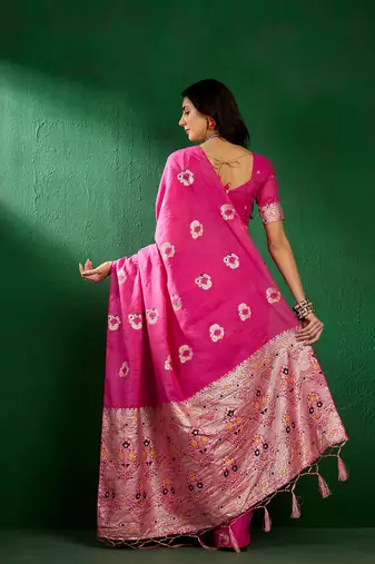 Pink Woven Jacquard Work Saree Ceremonial Indian Looks