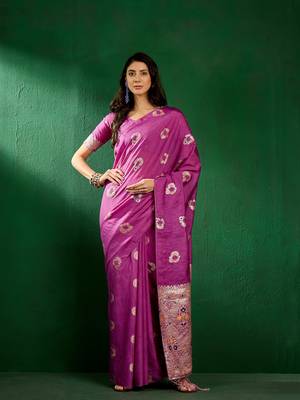 Purple Woven Jacquard Work Saree Ceremonial Indian Looks 1