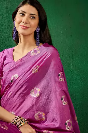 Purple Woven Jacquard Work Saree Ceremonial Indian Looks