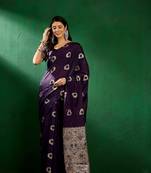Voilet Woven Jacquard Work Saree For Ceremonial Indian Looks