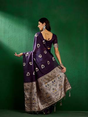 Voilet Woven Jacquard Work Saree Ceremonial Indian Looks 2